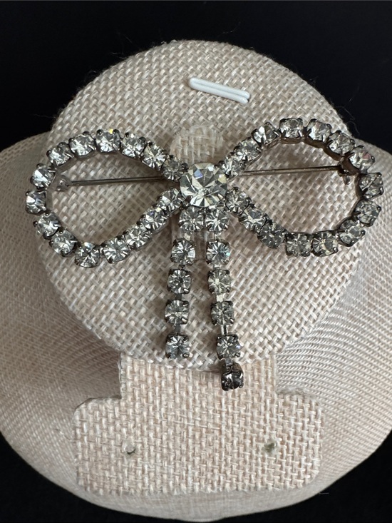 Source Unknown Jewelry - VTG Silver Tone Rhinestone Bow Brooch Mid Century Statement Ribbon Pin Crystals